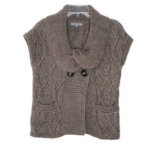 Classiques Entier Wool Cable Knit Sweater Vest S Brown Gray Bib Shawl Collar